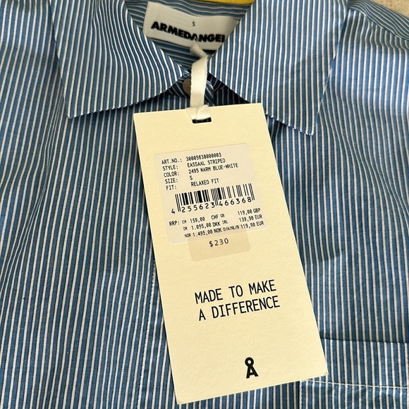 Armed Angels current season blue fine pinstriped cotton shirt. Size Small - Picture 6 of 10